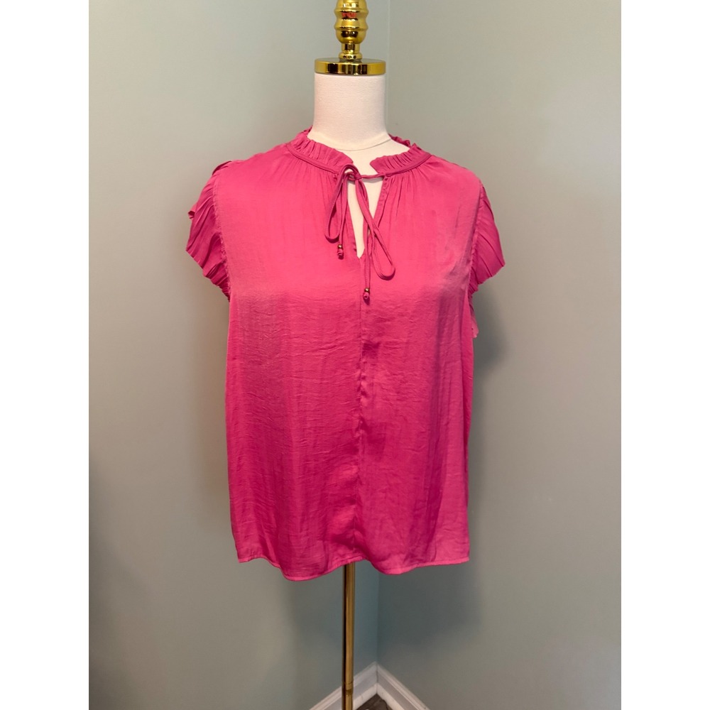 Philosophy Republic‎ Clothing Pink Ruffle Neck Pleated Sleeve Blouse NWT Large